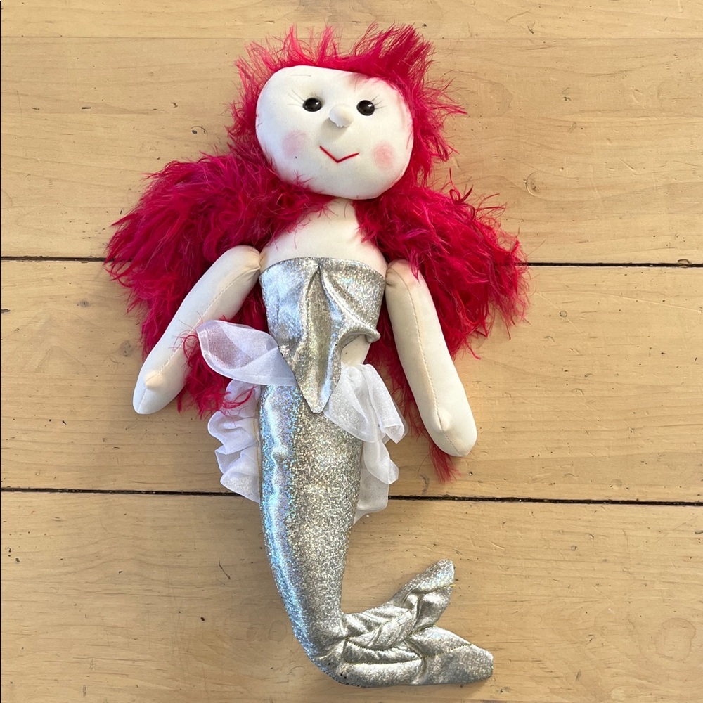 Handmade Silver Tail Mermaid Doll with Hot Pink Hair